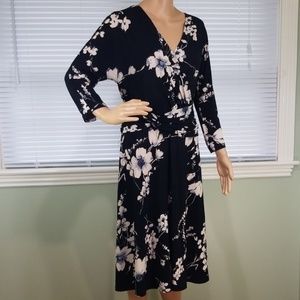 Evan Picone Black and White Floral Midi Dress